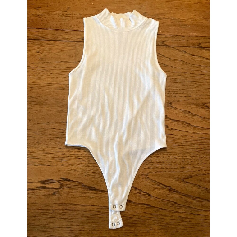 Aerie Women's White One Piece Bodysuit Solid Stretch Snap, Size M Regular